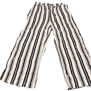 Abercrombie & Fitch Wide Leg Pull On Cropped Pants Navy Blue White Striped Small